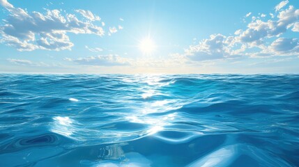 Obraz premium Stunning Ocean View with Bright Sunlight and Fluffy Clouds on a Clear Blue Sky Day