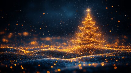 Naklejka premium Glowing Christmas tree surrounded by sparkling lights