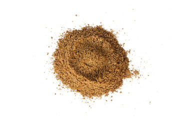 Heap of powdered coriander isolated on a white background. Ground coriander.