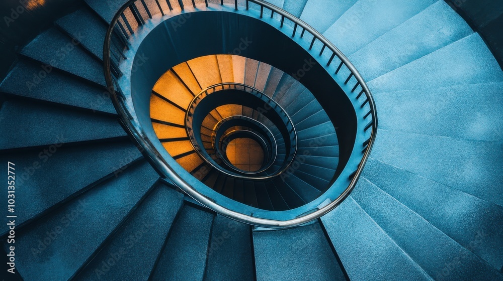 Poster modern spiral staircase showcasing divine proportion with metallic textures and striking symmetry, i