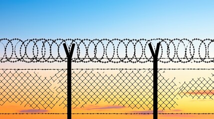 Secure Iron Fence at Night with Barbed Wire and Motion Sensors