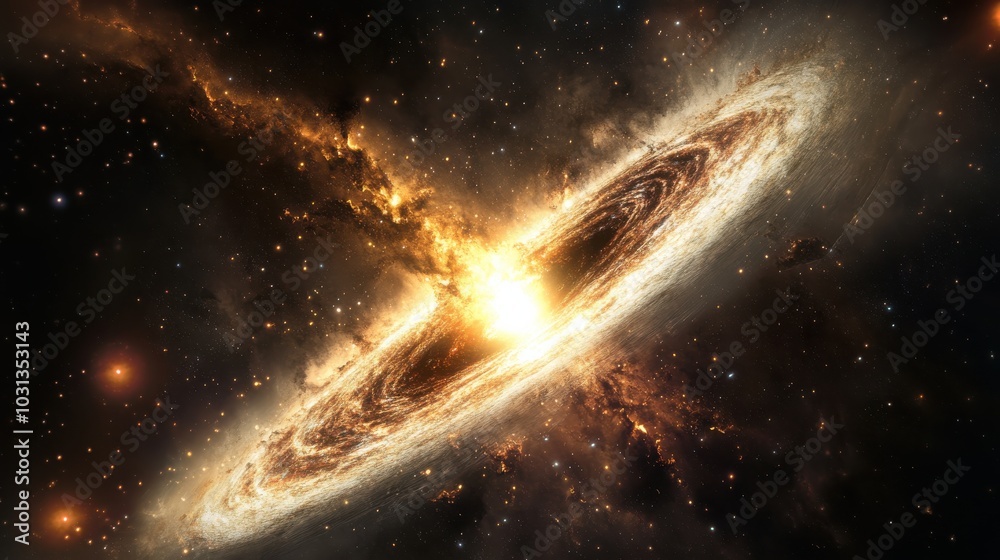 Aufkleber the immense supermassive black hole at a galaxy's core distorts time and space in a cosmic display o