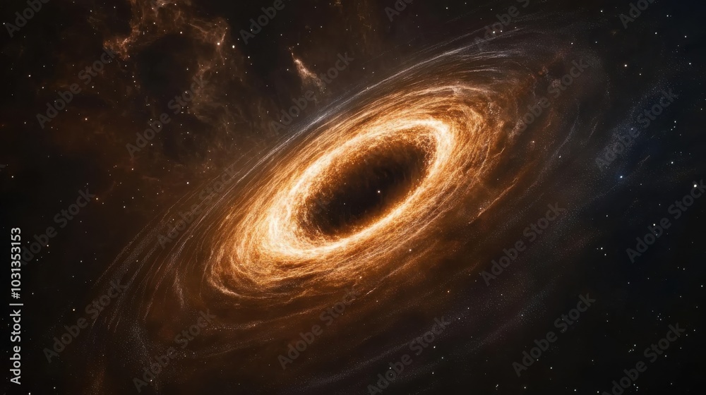 Poster supermassive black hole at the center of a galaxy distorting time and space in a cosmic display of g