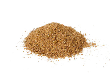 Heap of powdered coriander isolated on a white background. Ground coriander.