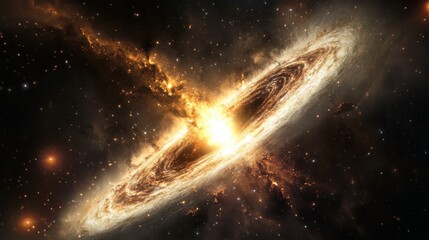 The immense supermassive black hole at a galaxy's core distorts time and space in a cosmic display of energy and gravity