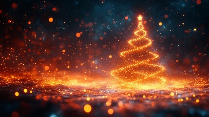 Naklejka premium Glowing Christmas tree illuminated by festive lights
