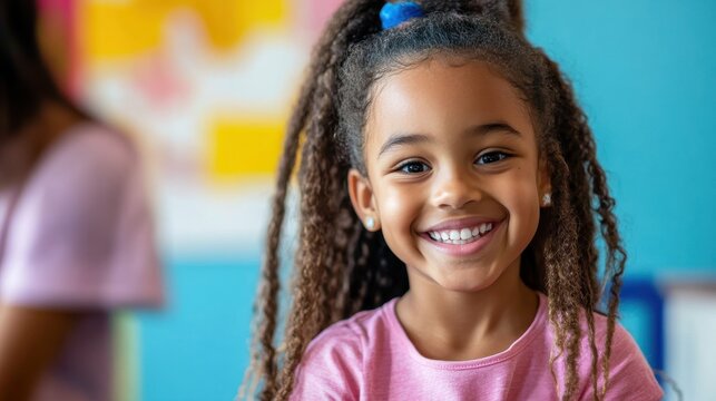 Child smiles brightly after a successful therapy session in a supportive and nurturing environment with a psychologist