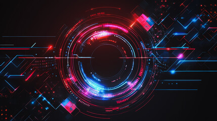 Obraz premium Abstract black background with Colorful circle lines. Digital future technology . Abstract business connection of lines from nodes innovation of communication in the network