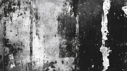 A close-up of a weathered wall with black and white peeling paint, showcasing a distressed texture.