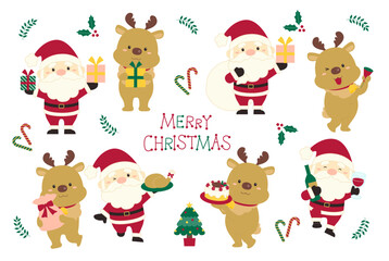サンタクロースとトナカイのかわいいイラストセット