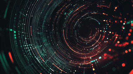 Obraz premium Abstract black background with Colorful circle lines. Digital future technology . Abstract business connection of lines from nodes innovation of communication in the network
