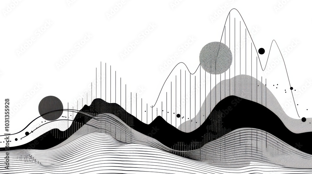 Aufkleber Minimalistic line art representation of a stock market graph illustrating financial growth through clean and balanced lines