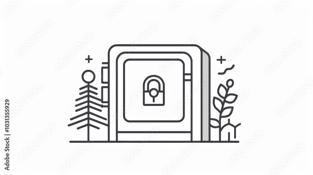 Leinwandbilder minimalistic line art of a security safe featuring a digital lock symbolizing modern banking safety 