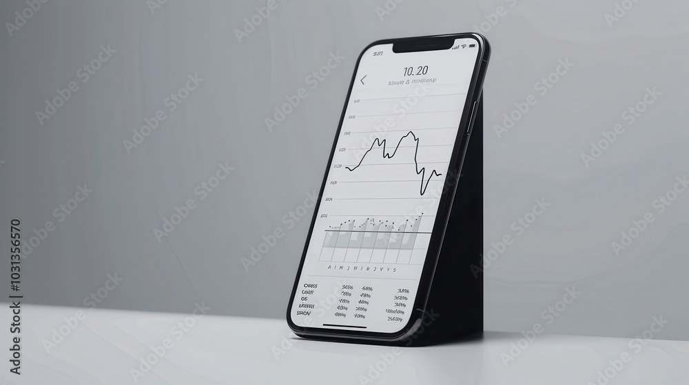 Fototapete a minimalistic line art investment graph displayed on a smartphone emphasizing user-friendly design 