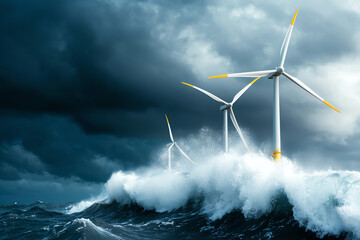 Fototapeta premium Wind turbines on stormy seas