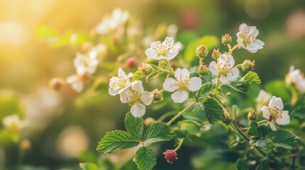 A bunch of white flowers with green leaves