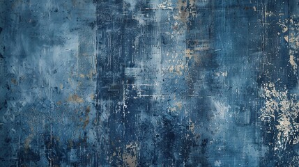 Obraz premium Distressed denim-patterned wallpaper in rich blue shades for a stylish interior design accent