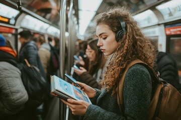 A woman commuting to work on a crowded subway