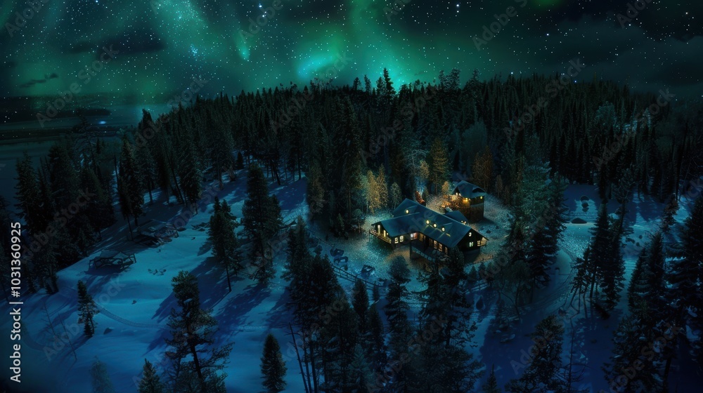 Leinwandbilder a cozy cabin nestled in a forest, with a warm and inviting glow emanating from its windows. the nigh
