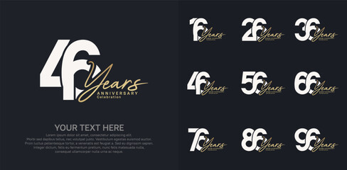 Anniversary logo set vector design, white and golden color for celebration event