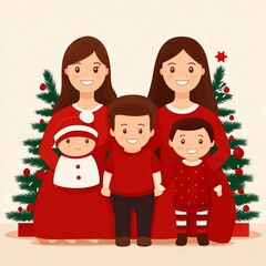 A cheerful family portrait celebrating Christmas with festive attire and decorations.