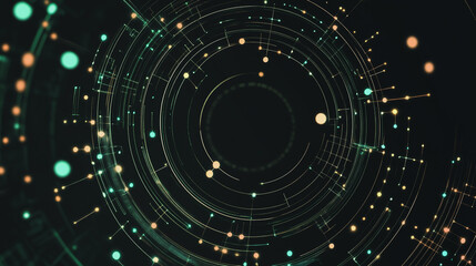 Fototapeta premium Abstract black background with Colorful circle lines. Digital future technology . Abstract business connection of lines from nodes innovation of communication in the network