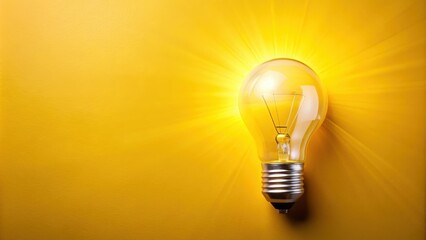 Light bulb shining brightly on a vibrant yellow background, innovation, idea, energy, creativity, inspiration