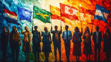International Unity   Diverse Flags and People Silhouette
