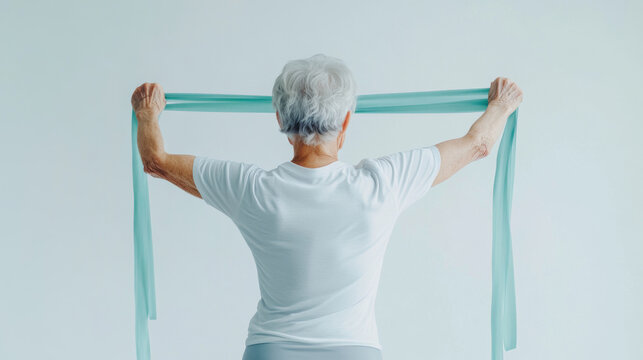 Elderly wellness: senior engaged in gentle exercise with resistance band for active lifestyle