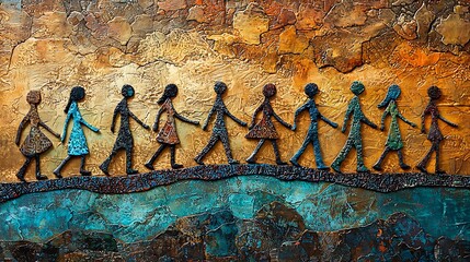 Abstract Mosaic Art   Colorful Silhouettes of People Walking Together