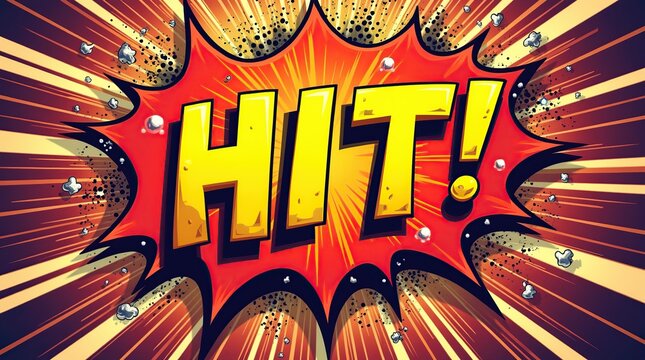 Vibrant comic book style explosion with bold hit text