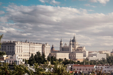 Naklejka premium Panorama / View of the Palace and Cathedral of Madrid, Spain