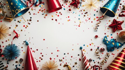 Obraz premium a group of party hats and streamers on a white background