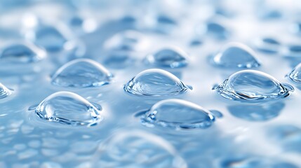 Close-up of Water Droplets on a Smooth Blue Surface