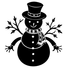 Cute Christmas winter snowman black silhouette Vector illustration