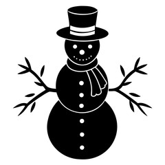 Cute Christmas winter snowman black silhouette Vector illustration