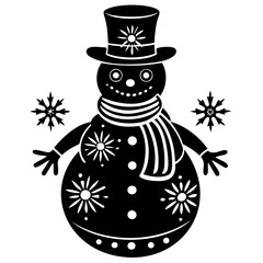 Cute Christmas winter snowman black silhouette Vector illustration