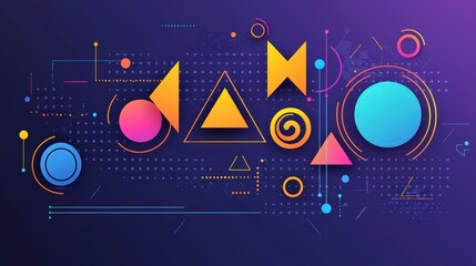 Obraz premium Colorful geometric shapes with modern design on a purple background