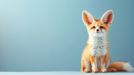 Cute Fennec Fox Sitting on a Light Blue Background