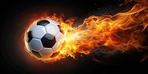 Naklejka premium Burning soccer ball on fire , fiery, flames, heat, ignited, sports, game, soccer, football, close-up, burning, hot, danger