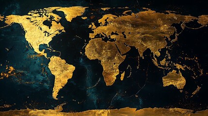 Golden World Map Abstract Art Background