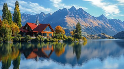 Fototapeta premium Mountain Lake Cabin Retreat