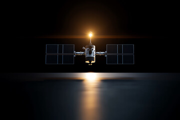 A front view of a solarpowered spacecraft, where solar panels capture energy from the sun to power space exploration missions