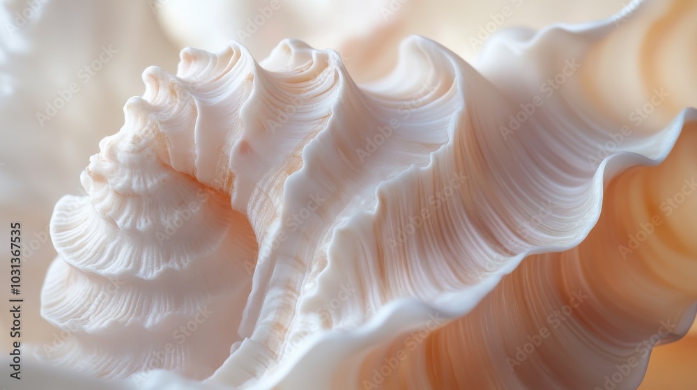 Poster exploring the intricate beauty of a seashell showcasing divine proportion in soft pastel colors and 