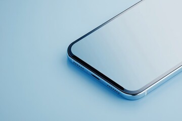 White iPhone with blank screen on wooden table with green plants in background.