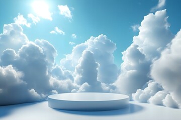 Cloud Background Podium Blue 3D Product Sky White Display