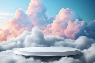 Cloud Background Podium Blue 3D Product Sky White Display