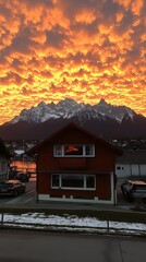 Mountain Sunrise with House.