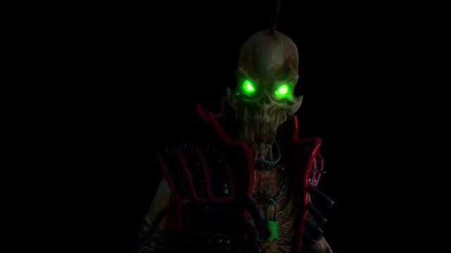 Punk Skeleton VJ Loop &ndash; stylized punk rock skeleton with spiky bones on the head and punkish outfit moving on the beat in seamless loop. Use it in your next VJ thematic sets, metal and gothic festival