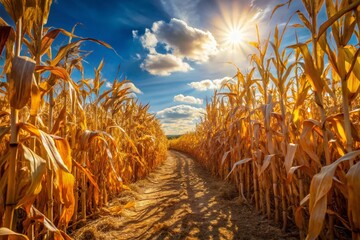 Dried Corn Stalks in a Corn Maze - Fall Landscape Photography